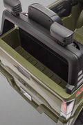 Olive green Toyota-style ride-on pickup truck for kids

Side view of remote-control kids truck with leather seat

Child’s electric ride-on truck with LED headlights

Toyota ride-on truck in olive green with suspension

Battery-powered pickup truck for toddlers