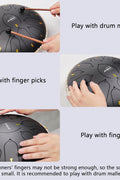 13 inch steel tongue drum with 15 notes
Complete handpan style music kit with mallets and bag
Relaxing meditation drum for yoga and sound healing
Steel tongue drum with note stickers and guide
Handcrafted alloy steel percussion drum