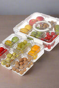 13-piece clear plastic fruit and snack organizer tray with lid and carry handle