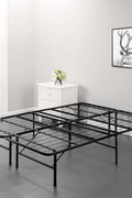 No-tool assembly metal bed base folded in half for storage