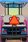 "14x16 Slow Moving Vehicle Sign Reflective Rust-Free Aluminum Triangle"

"Slow moving vehicle sign mounted on a golf cart for visibility"