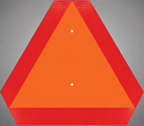"14x16 Slow Moving Vehicle Sign Reflective Rust-Free Aluminum Triangle"

"Slow moving vehicle sign mounted on a golf cart for visibility"