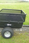 1500 lbs off-road utility trailer hitched to ATV in grass field

heavy-duty dump trailer with tilting steel bed

model 113484 utility trailer with 18-inch off-road tires

rear view of utility trailer loaded with gravel

close-up of powder-coated steel dump bed

