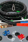 15FT semi truck 3-in-1 air line kit with red and blue glad hands

Rubber air hose assembly with 7-way ABS electrical cable

Heavy-duty tractor trailer air line with spring kit

DOT-compliant 3-in-1 air and electrical connection kit

Close-up of glad hands and ABS cable connectors