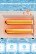 15KW 220V Electric Pool and Spa Heater front view

Side view of the pool heater showing stainless steel connectors

Close-up of the control panel and safety system

Pool heater with auto-temperature display

15KW water heater for swimming pools and spas