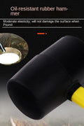 16 oz rubber mallet with fiberglass handle and black head

Soft strike mallet ideal for woodworking and tile work

Close-up of non-marring rubber head on mallet

Yellow and black rubber hammer with anti-slip grip

DIY rubber mallet for carpentry and general repairs