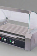 ETR27 Hot Dog Roller Machine – Front View with Glass Cover

Commercial Hot Dog Grill – Stainless Steel Build

18-Roller Grill Cooker – Side View

Food Warmer Grill – Dual Control Panel Close-Up

Hot Dog Roller in Use – Event or Store Setup