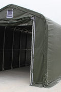 Side profile of galvanized steel tube frame fabric shelter for equipment protection