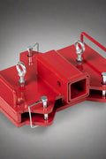 Dual Forklift Hitch Receiver Adapter Mounted on Pallet Fork – Side View

Red Steel Forklift Hitch Receiver for Trailers and Campers

Clamp-On Fork Hitch Receiver Adapter – Industrial Grade

Top View of 2-in-1 Towing Hitch Adapter on Forklift

Pallet Fork Trailer Hitch Attachment with Dual Receiver