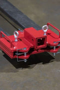 Dual Forklift Hitch Receiver Adapter Mounted on Pallet Fork – Side View

Red Steel Forklift Hitch Receiver for Trailers and Campers

Clamp-On Fork Hitch Receiver Adapter – Industrial Grade

Top View of 2-in-1 Towing Hitch Adapter on Forklift

Pallet Fork Trailer Hitch Attachment with Dual Receiver