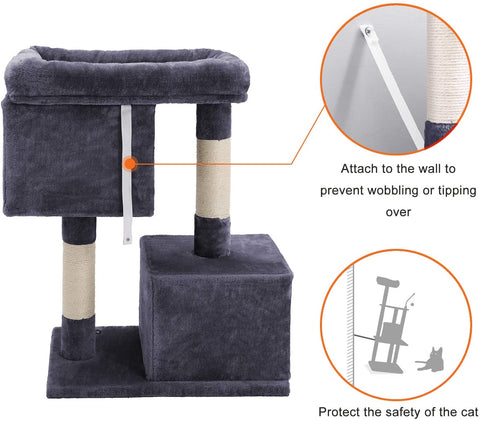 2-Level Plush Cat Tree with Top Perch and Condo
Cat Tree with Scratching Posts and Soft Fabric
Side View of Plush Gray Cat Condo Tower
Cat Sitting on Widened Top Perch
Enclosed Cat Hideout with Dual Levels