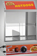 2-tier hot dog steamer with tempered glass doors and bun warmer
Commercial hot dog steamer showing 27L capacity
Food truck-ready stainless steel hot dog and bun warmer
Hot dog warmer for concession stand with clear slide doors
Interior view of dual-tier hot dog steamer filled with buns and sausages