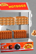 2-tier hot dog steamer with tempered glass doors and bun warmer
Commercial hot dog steamer showing 27L capacity
Food truck-ready stainless steel hot dog and bun warmer
Hot dog warmer for concession stand with clear slide doors
Interior view of dual-tier hot dog steamer filled with buns and sausages