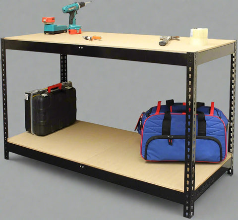 "2 Tier Steel Workbench with Adjustable MDF Shelves for Garage"

"Heavy-Duty Garage Workbench Table for Workshop Storage"

"Durable Steel Frame Workbench with Two Shelves WB12060"