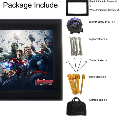 20-foot inflatable outdoor projector screen with blower
Backyard cinema inflatable movie screen 16:9 aspect
Front and rear projection inflatable screen for events
Portable large inflatable movie screen with carry bag
Outdoor inflatable projection screen with air pump