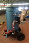 “Yellow 200L industrial sandblaster pot on wheels”

“High-capacity blasting machine with control panel”

“Included parts and components of sandblasting system”

