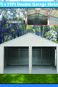 “Front view of 21x19 FT metal garage shed with electric roll-up doors”

“Side view of heavy-duty double metal garage shed structure”

“Spacious steel shed ideal for vehicle or equipment storage”