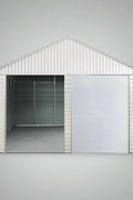 “Front view of 21x19 FT metal garage shed with electric roll-up doors”

“Side view of heavy-duty double metal garage shed structure”

“Spacious steel shed ideal for vehicle or equipment storage”