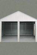 “Front view of 21x19 FT metal garage shed with electric roll-up doors”

“Side view of heavy-duty double metal garage shed structure”

“Spacious steel shed ideal for vehicle or equipment storage”