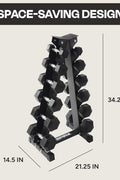 "210 LB Rubber Dumbbell Set with Vertical A-frame Rack"

"Rubber Hex Dumbbells for Home Gym"

"Space-Saving Dumbbell Rack"

"Dumbbell Weight Set for Strength Training"

"Commercial-Grade Rubber Dumbbells with Rack"