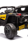 Neon Green 24V Can-Am UTV ride-on car for kids

Side view of Can-Am Maverick electric kids vehicle

Rear suspension view of 2-seater ride-on UTV

LED headlight detail on Can-Am ride-on

Kids ride-on off-road UTV in Neon Pink