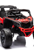 Neon Green 24V Can-Am UTV ride-on car for kids

Side view of Can-Am Maverick electric kids vehicle

Rear suspension view of 2-seater ride-on UTV

LED headlight detail on Can-Am ride-on

Kids ride-on off-road UTV in Neon Pink
