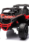 Neon Green 24V Can-Am UTV ride-on car for kids

Side view of Can-Am Maverick electric kids vehicle

Rear suspension view of 2-seater ride-on UTV

LED headlight detail on Can-Am ride-on

Kids ride-on off-road UTV in Neon Pink