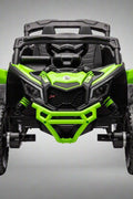 Neon Green 24V Can-Am UTV ride-on car for kids

Side view of Can-Am Maverick electric kids vehicle

Rear suspension view of 2-seater ride-on UTV

LED headlight detail on Can-Am ride-on

Kids ride-on off-road UTV in Neon Pink