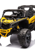 Neon Green 24V Can-Am UTV ride-on car for kids

Side view of Can-Am Maverick electric kids vehicle

Rear suspension view of 2-seater ride-on UTV

LED headlight detail on Can-Am ride-on

Kids ride-on off-road UTV in Neon Pink