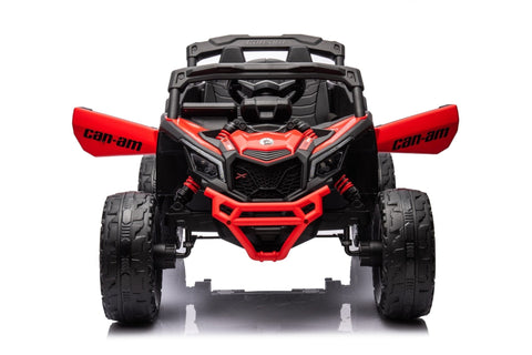 Neon Green 24V Can-Am UTV ride-on car for kids

Side view of Can-Am Maverick electric kids vehicle

Rear suspension view of 2-seater ride-on UTV

LED headlight detail on Can-Am ride-on

Kids ride-on off-road UTV in Neon Pink