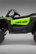 Neon Green 24V Can-Am UTV ride-on car for kids

Side view of Can-Am Maverick electric kids vehicle

Rear suspension view of 2-seater ride-on UTV

LED headlight detail on Can-Am ride-on

Kids ride-on off-road UTV in Neon Pink