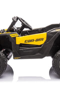 Neon Green 24V Can-Am UTV ride-on car for kids

Side view of Can-Am Maverick electric kids vehicle

Rear suspension view of 2-seater ride-on UTV

LED headlight detail on Can-Am ride-on

Kids ride-on off-road UTV in Neon Pink