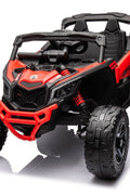Neon Green 24V Can-Am UTV ride-on car for kids

Side view of Can-Am Maverick electric kids vehicle

Rear suspension view of 2-seater ride-on UTV

LED headlight detail on Can-Am ride-on

Kids ride-on off-road UTV in Neon Pink