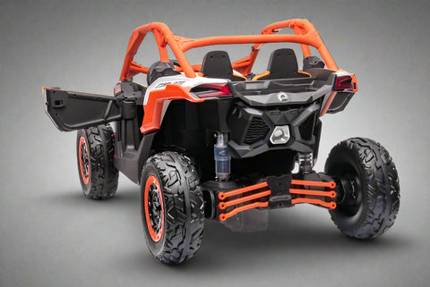 Can-Am Maverick 24V Ride-On UTV – Orange White 2-Seater
200W Brushless Motor UTV for Kids – Front View
24V Ride-On UTV with Remote and Suspension
Dual-Seater Kids UTV – Red White Can-Am Style
Can-Am Maverick Ride-On with Off-Road Tires for Kids