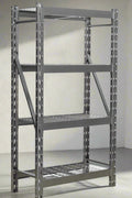 Compact gray 3-shelf steel rack, ideal for small garage spaces