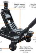 3 Ton High-Lift Off-Road Jack – Full Assembly with Handle and Extension Adapter
High-Lift Off-Road Jack – Close-Up of Casters and Steel Frame
Extension Adapter for High-Lift Jack – Rugged Terrain Use