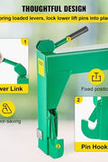 3-point green quick hitch for Category 1 & 2 tractors – heavy-duty steel
Spring-loaded quick hitch with pin hooks and lift arms
Tractor quick hitch in use with implement attached
Quick hitch attachment showing latch and hook configuration