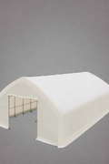 Close-up of galvanized metal frame structure of industrial storage building
