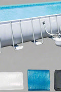 Steel frame swimming pool summer setup with ground cloth