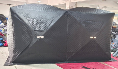 "Heavy-duty insulated pop-up ice fishing tent for 4-6 people"

"Black pop-up ice shelter with durable waterproof construction"

"Spacious insulated tent for winter camping and ice fishing"

"Pop-up setup ice fishing tent with chimney port option"

"Portable insulated ice fishing shelter with heavy-duty fabric"