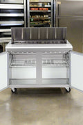 4ft stainless steel salad sandwich prep table with cutting board
Commercial prep table with refrigerated storage
Open sandwich station showing interior shelves and pans