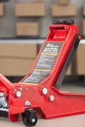 4 Ton Dual Piston Hydraulic Jack – Full Side View in Red
Low Profile Floor Jack – Close-Up of Pump and Wheels
Heavy-Duty Hydraulic Jack – Front View with Wide Frame
Dual Piston Jack – Rubber Pad and Lift Saddle Detail
Hydraulic Floor Jack – In Use with Car for Lifting Demonstration