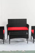 4 PCS Outdoor PE Rattan Furniture Set – Black Patio Sofa Chairs with Cushions and Glass Coffee Table