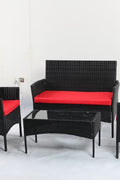 4 PCS Outdoor PE Rattan Furniture Set – Black Patio Sofa Chairs with Cushions and Glass Coffee Table