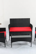 4 PCS Outdoor PE Rattan Furniture Set – Black Patio Sofa Chairs with Cushions and Glass Coffee Table