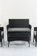 4 PCS Outdoor PE Rattan Furniture Set – Black Patio Sofa Chairs with Cushions and Glass Coffee Table