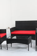 4 PCS Outdoor PE Rattan Furniture Set – Black Patio Sofa Chairs with Cushions and Glass Coffee Table