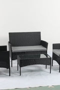 4 PCS Outdoor PE Rattan Furniture Set – Black Patio Sofa Chairs with Cushions and Glass Coffee Table