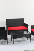 4 PCS Outdoor PE Rattan Furniture Set – Black Patio Sofa Chairs with Cushions and Glass Coffee Table