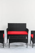 4 PCS Outdoor PE Rattan Furniture Set – Black Patio Sofa Chairs with Cushions and Glass Coffee Table